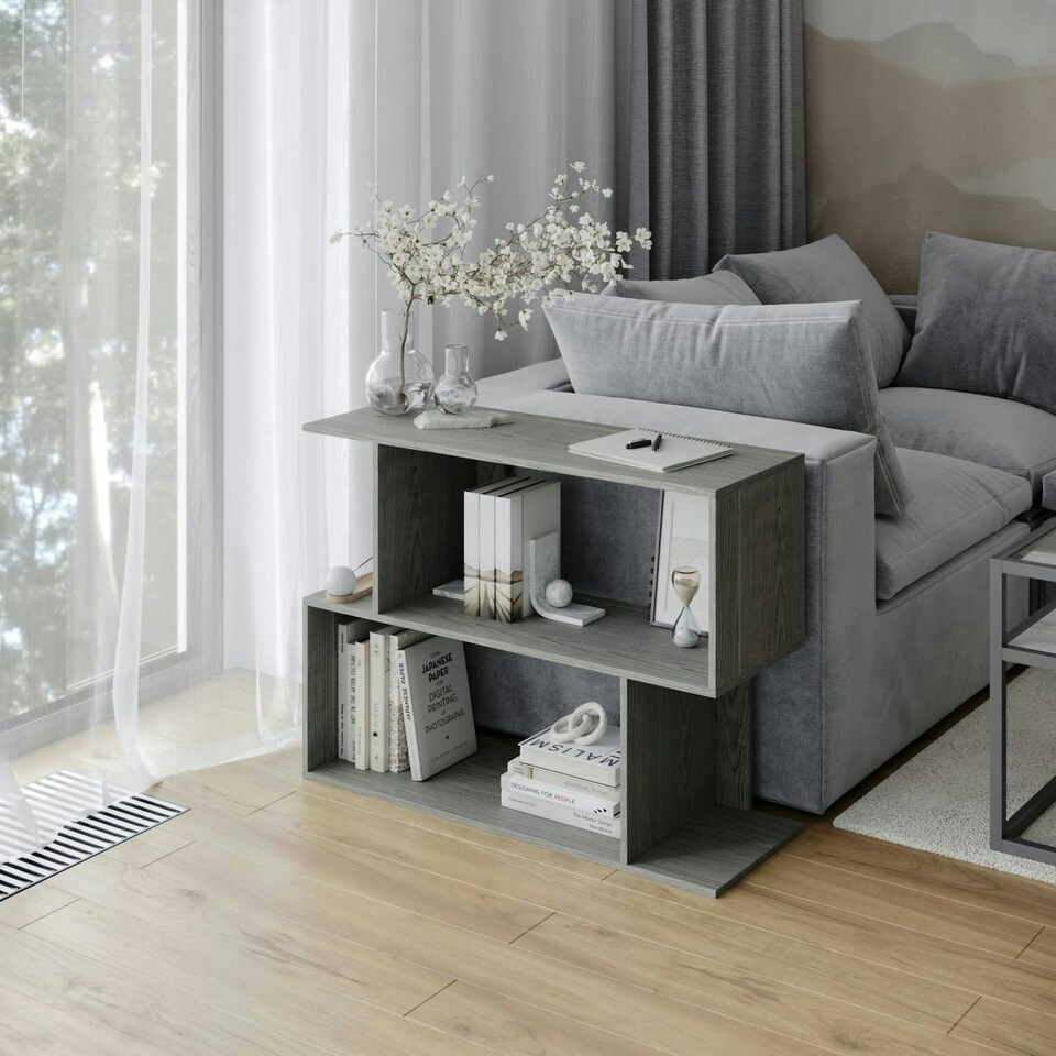 image 1 of 2-Tier Wooden Irregular Storage Unit - 80 cm Grey | Cedar Grey
