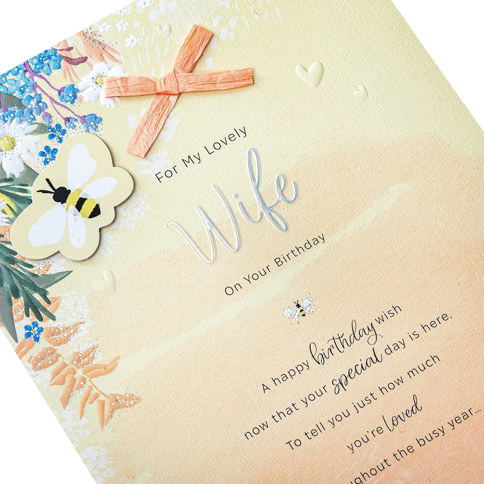 image 1 of Orange Florals Design & Heartfelt Verse Wife Birthday Card