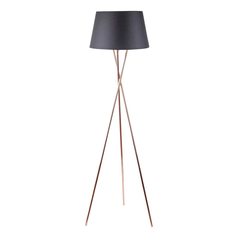image 1 of First Choice Lighting Pair Copper Tripod Floor Lamp with Black Fabric Shade Copper | Black