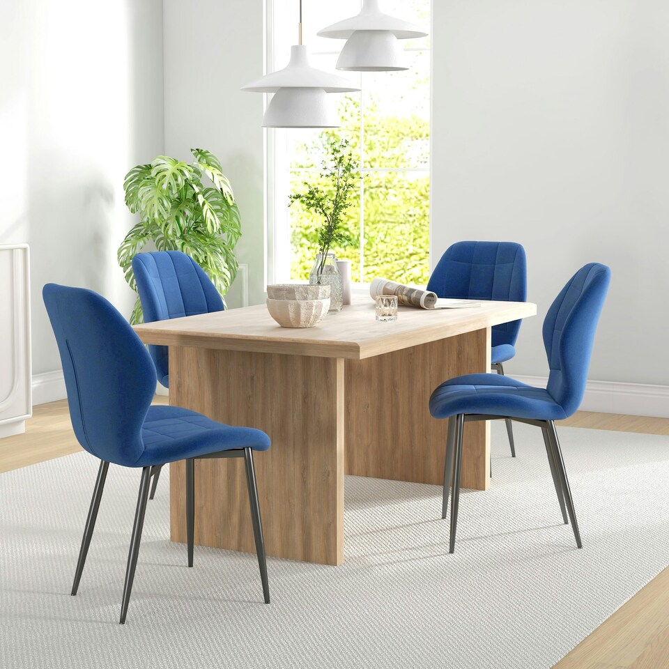 image 1 of HOMCOM Modern Style Kitchen Chairs Set of 4 with Velvet Upholstered, Dark Blue