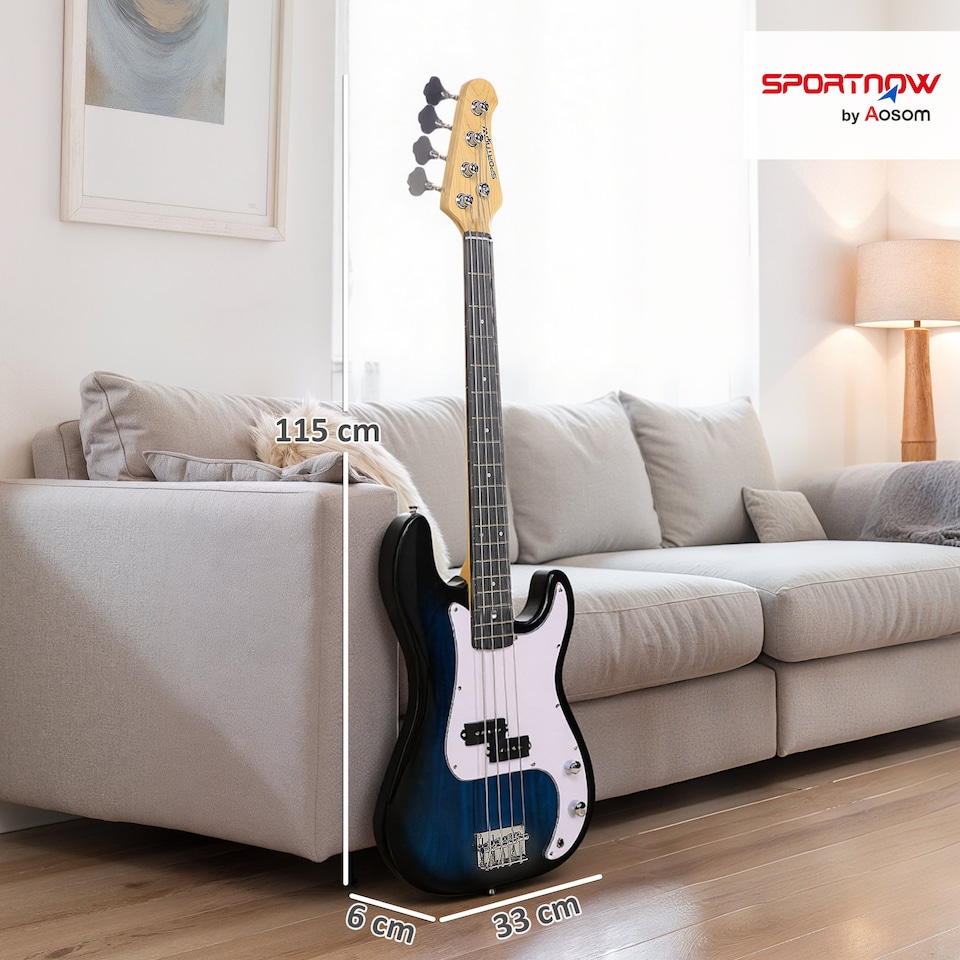 image 1 of SPORTNOW 4 String Full Size Electric Bass Guitar for Beginner with Amp, Blue | Blue