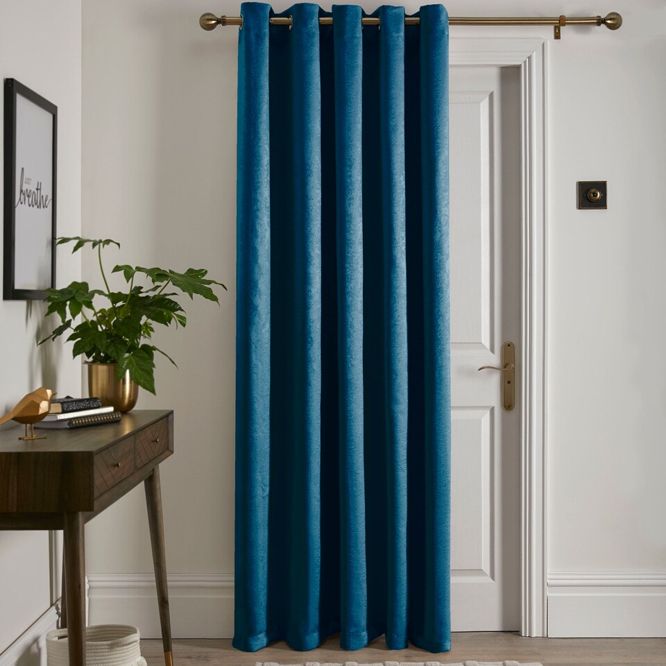 image 1 of Fusion Strata Eyelet Single Panel Door Curtain Teal