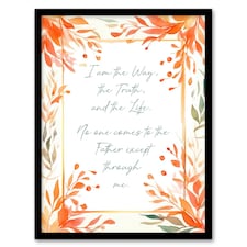 Way Truth Life Orange Jesus Bible Quote Black Framed Wall Art Print A8