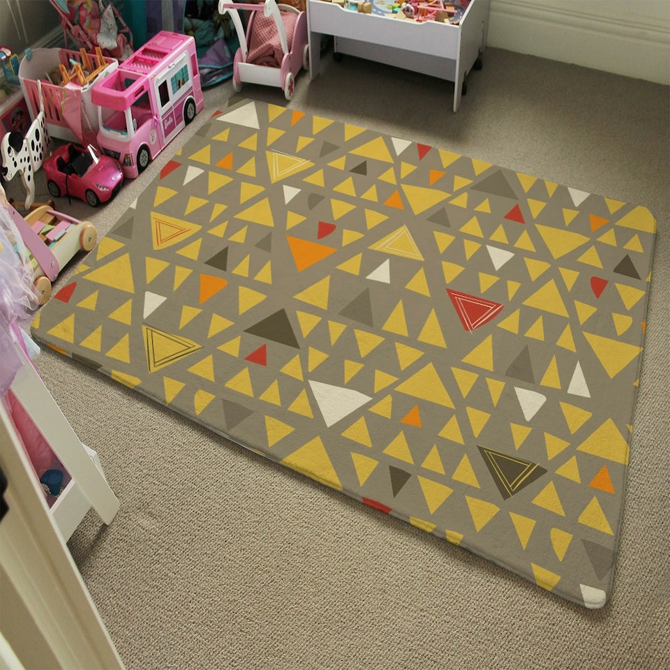 image 1 of Yellow Geometric Triangles (Rug) Yellow | Medium: 80x150cm