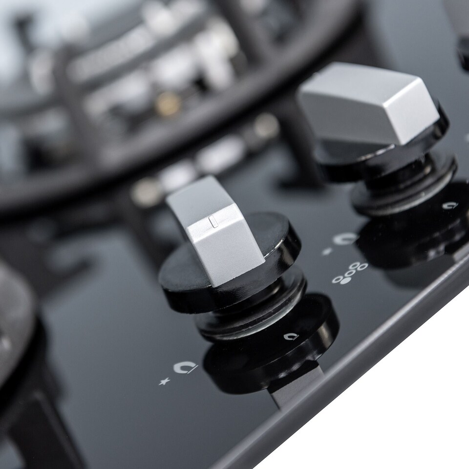 image 1 of SIA R8 70cm Black 5 Burner Gas On Glass Hob With Cast Iron Pan Stands