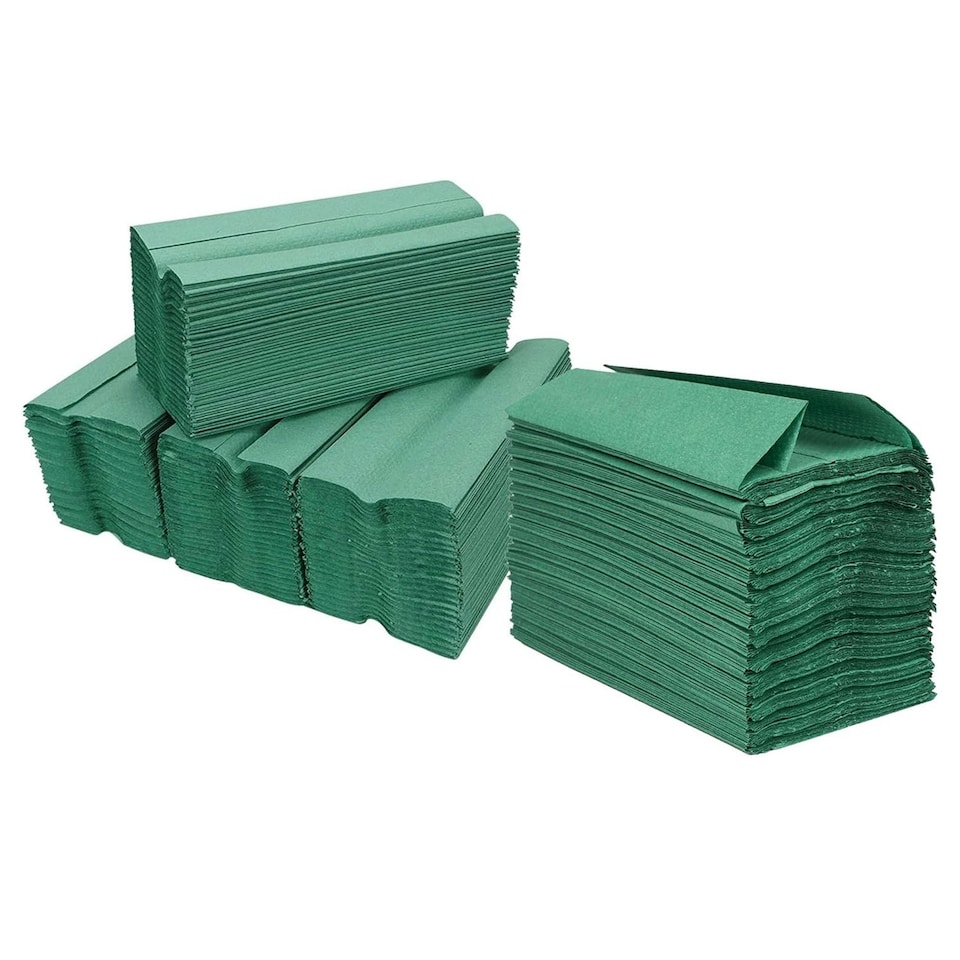 image 1 of 3 Boxes (7,560 Sheets) Green C Fold Hand Paper Towels Large 1 Ply Sheets Ideal For Washrooms & Kitchens