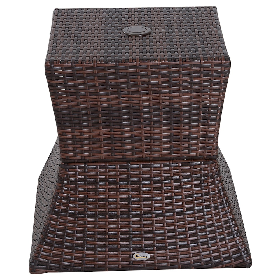 image 1 of Outsunny Rattan Wicker Tea Coffee Table w/ Umbrella Hole Storage Space Brown
