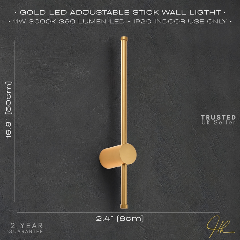 image 1 of Modern and Sleek Stick Style Ambient LED Wall Light Fitting in Plated Brush Gold | Gold