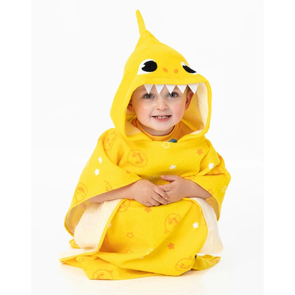 image 1 of Baby Shark Childrens/Kids Repeat Print Hooded Towel - Yellow/White - One Size