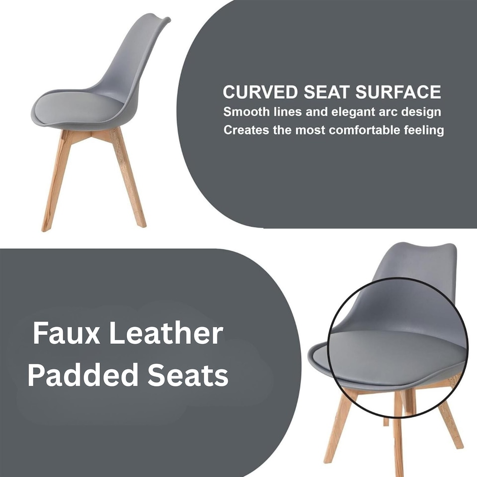 image 1 of Modern Dining Table with 4 Grey Plastic Chairs with faux leather padded seats