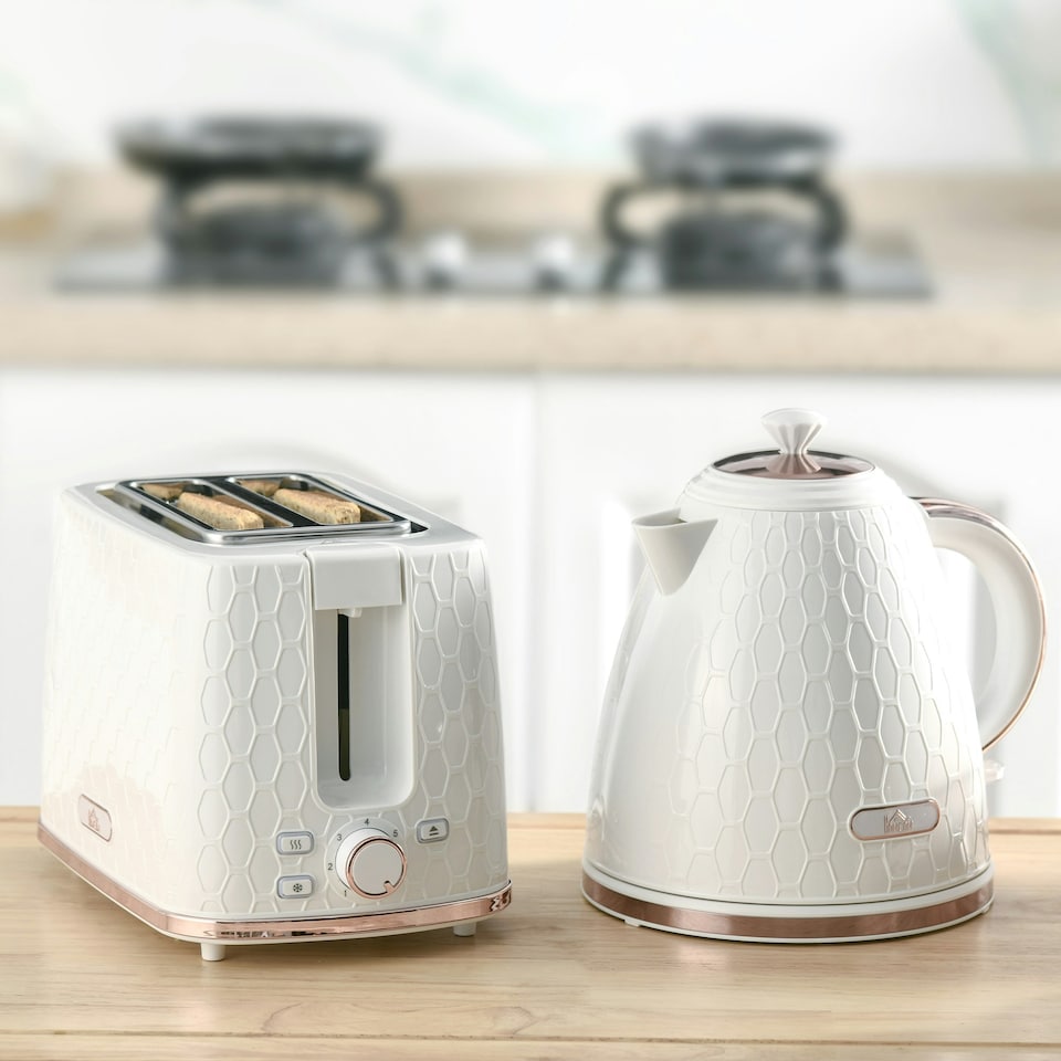 image 1 of HOMCOM Kettle and Toaster Set 1.7L Kettle & 2 Slice Toaster Set White