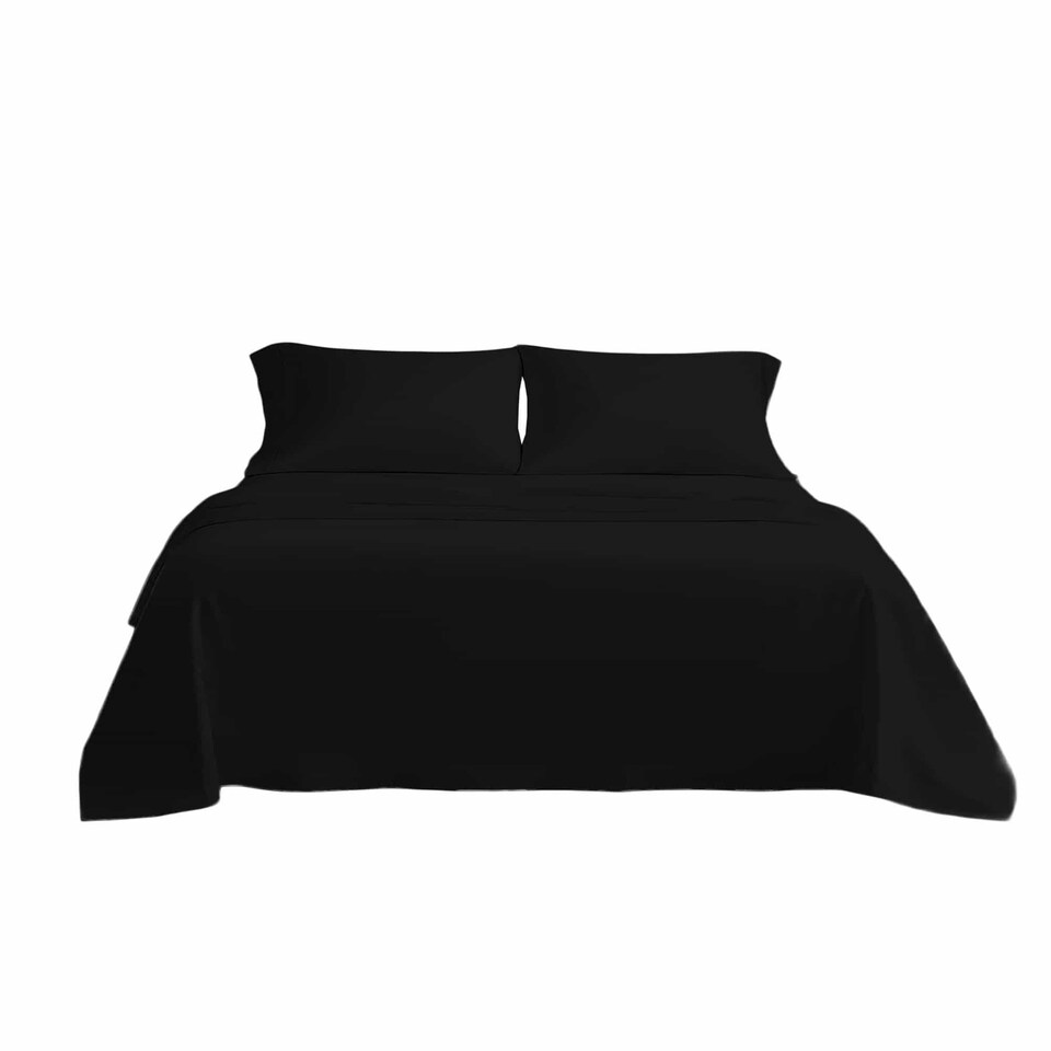 image 1 of Microfibre Soft Touch Flat Sheet Plain Dyed Bed Linen | Black | Single
