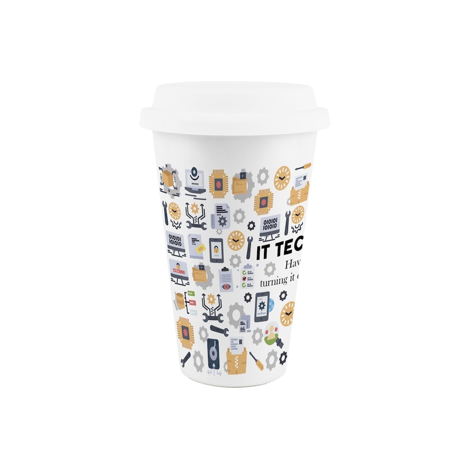 image 1 of Novelty IT Technician Ceramic Travel Mug - Reusable Drinks Cup Gift