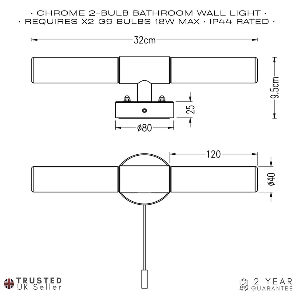 image 1 of Modern Chrome IP44 Rated Bathroom Wall Light Fitting with Tubular Glass Shades | Chrome