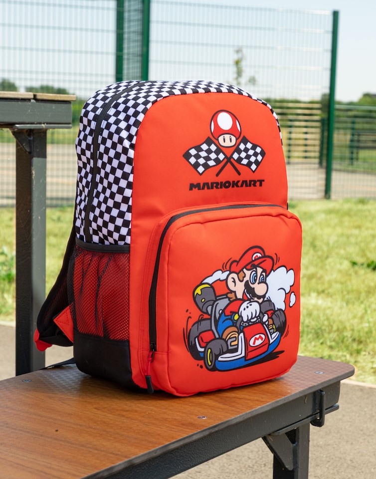 image 1 of Nintendo Mario Kart Red Backpack | Unisex Kids School Bag for Books | Zip-Up Design | Mario Character | Back to School Essentials | Kids Gaming Merchandise | Red | Red