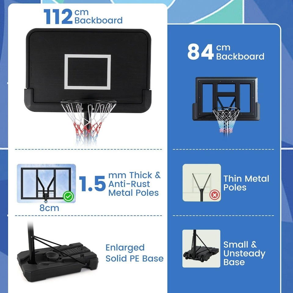 image 1 of COSTWAY Adjustable Portable Basketball Hoop Goal System Black | Standard