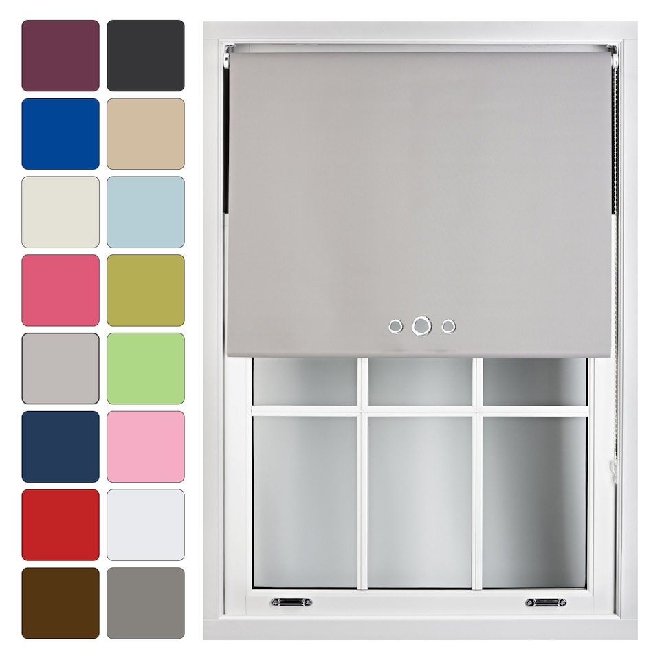 image 1 of FURNISHED Blackout Roller Blinds with Triple Round Eyelets Cut to Size Easy Fit Window Shade | Grey | Grey | (W) 120cm x (L) 165cm
