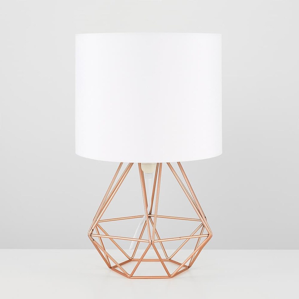 image 1 of ValueLights Angus Pair Copper Metal Basket Cage Table Lamps White Shades