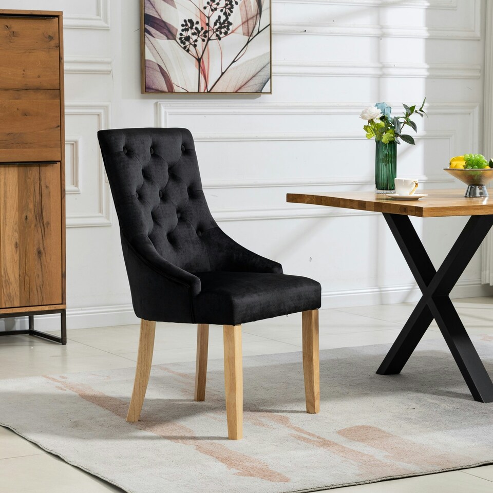image 1 of Ravenna Velvet Dining Chairs - Set of 2 - Black