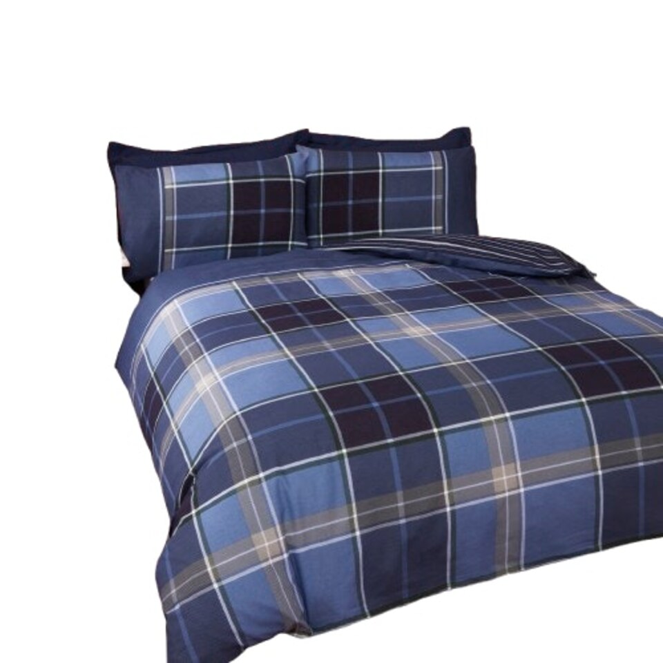 image 1 of Argyle Design Tartan Polyester Duvet Set With Pillowcase Grey | Single