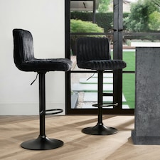 OHS 2 x Faux Fur Ribbed Swivel Height Adjustable Counter Bar Stools Black