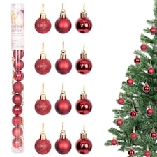 30mm/24Pcs Christmas Baubles Shatterproof Dark Red, Christmas Tree Decorations