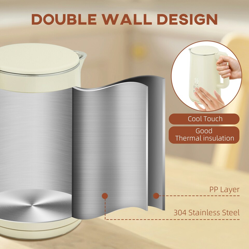 image 1 of HOMCOM 1.5L 3000W Fast Boil Electric Kettle and 2 Slice Toaster Set, Beige