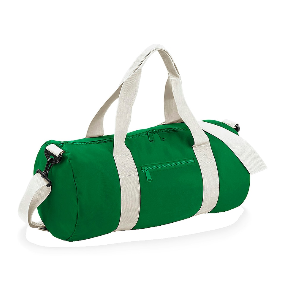 Bagbase Plain Varsity Barrel / Duffle Bag (20 Litres) - Kelly Green/Off White - One Size