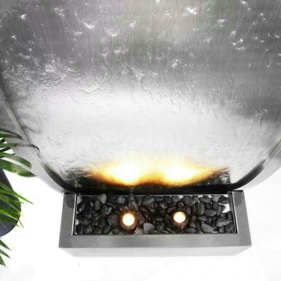 image 1 of Primrose Curved Silver Stainless Steel Water Feature Wall Cascade 183cm