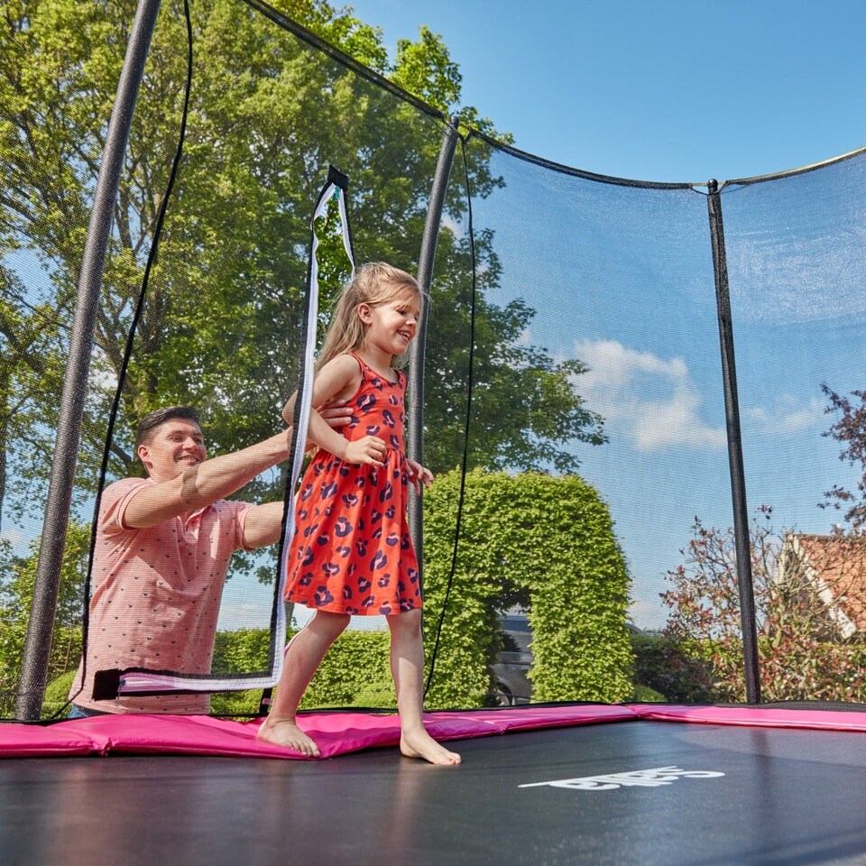 image 1 of 7ft x 5ft Salta Comfort Edition Rectangular Trampoline with Pink Safety Padding and Enclosure