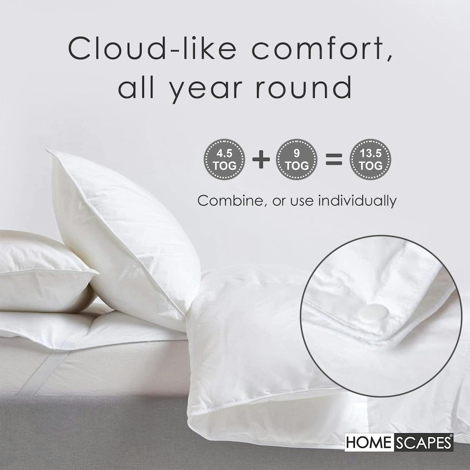 image 1 of Homescapes Luxury Like Down Super Microfibre All Seasons 13.5 Tog Duvet, Super King | White | Super King