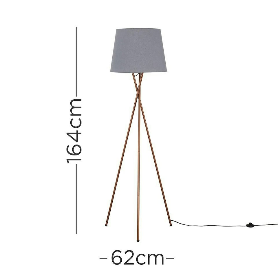 image 1 of ValueLights Camden Copper Tripod Floor Lamp Grey Taper Shade