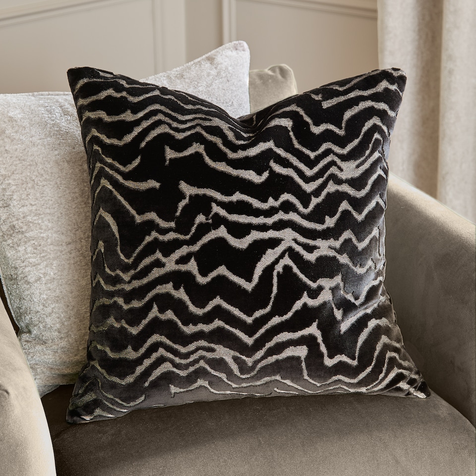 image 1 of Paoletti Tierra Cut Velvet Cushion | Black | Jet
