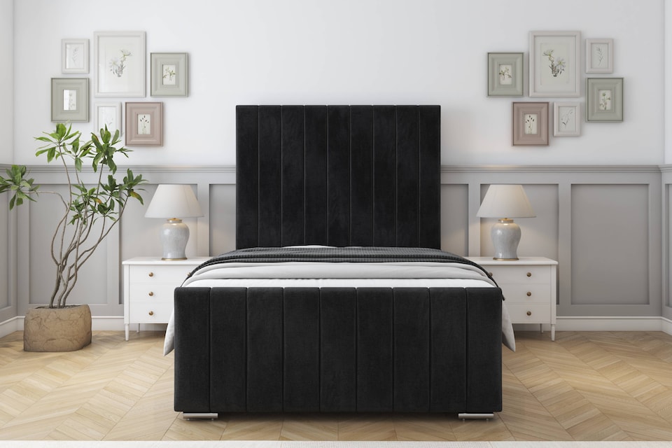 image 1 of Sloomy California Black Naples Bed Frame With 50" Upholstered Headboard 6' Super King