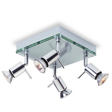 Aqua 4 Light Square Flush Light Aluminium, Clear Glass, GU10