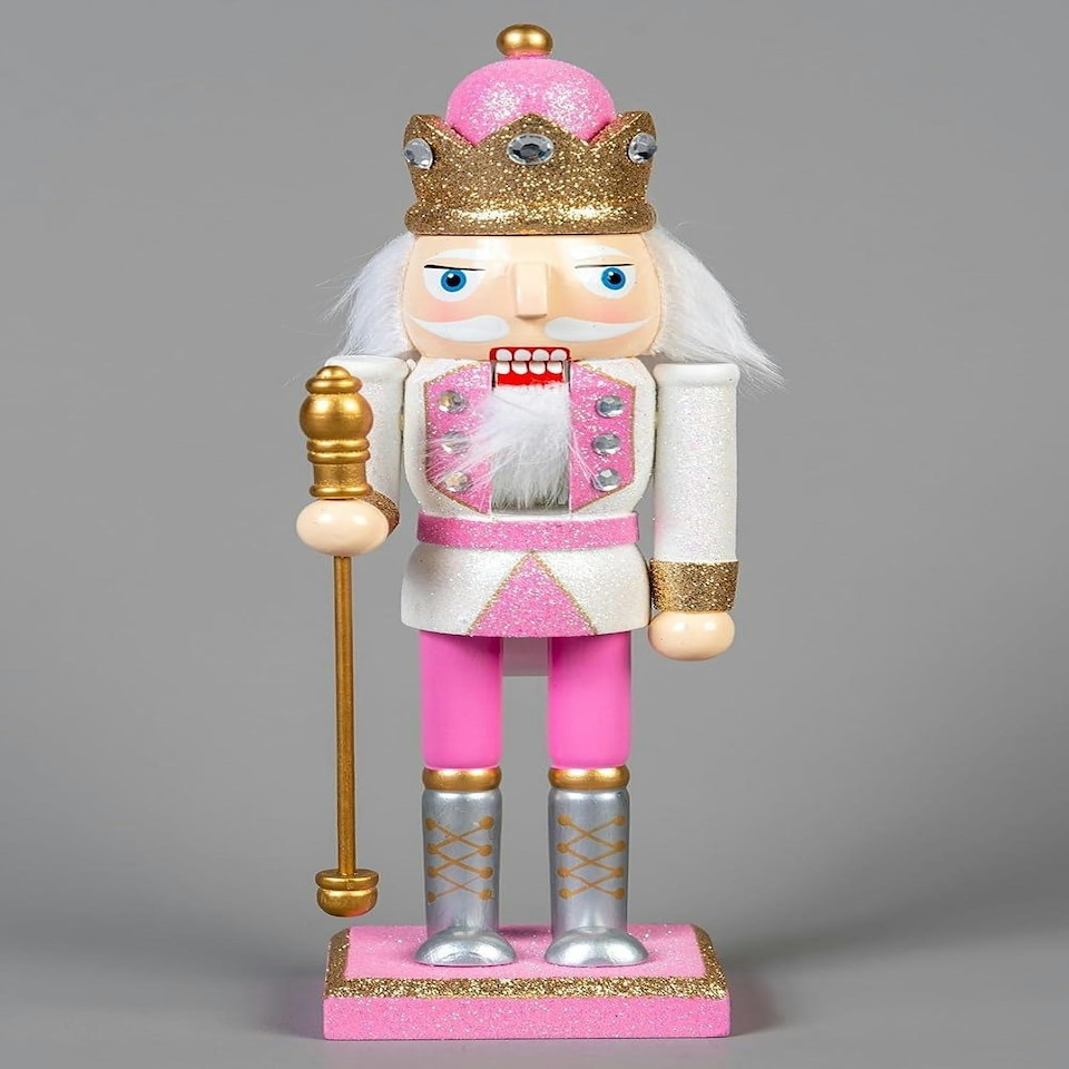 image 1 of 25cm Pink Wooden Nutcrackers Soldiers King Drummer Christmas Ornament 4pcs Set