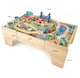 image 6 of Hooga Kids Activity Table Including 80 Piece Wooden Train Playset | Brown