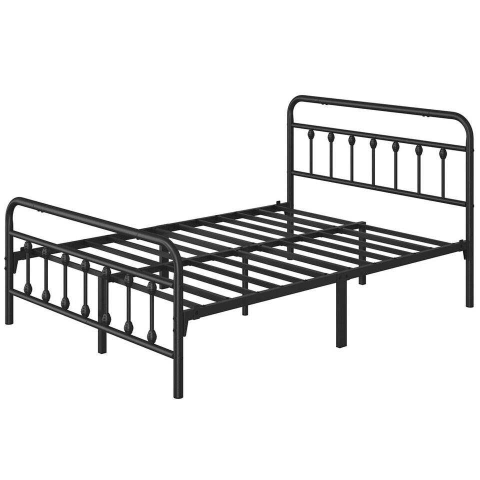 image 1 of Yaheetech 4ft6 Double Vintage Iron Platform Bed with High Headboard Black