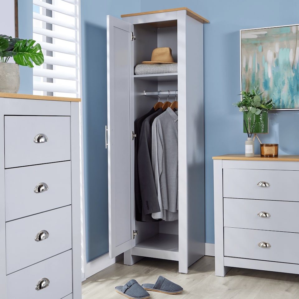 image 1 of Wardrobe 1 Door Hanging Rail Wood Bedroom Furniture Storage Unit | Grey