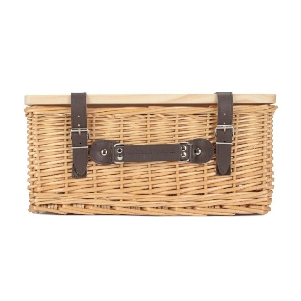 image 1 of 41cm Buff Willow Empty Picnic Basket with Pinewood Lid