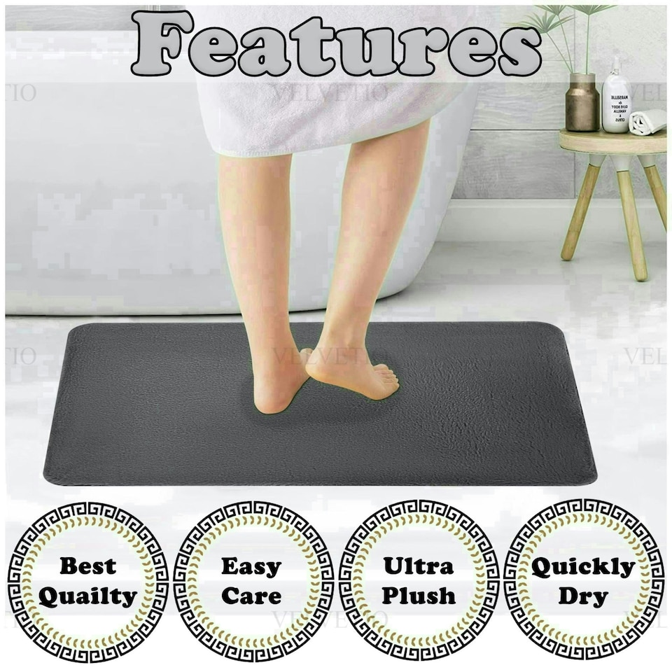 image 1 of VELVETIO Faux Fur Bath Mat Set Shaggy Super Soft Plush Anti Slip PVC Back Grey | Charcoal