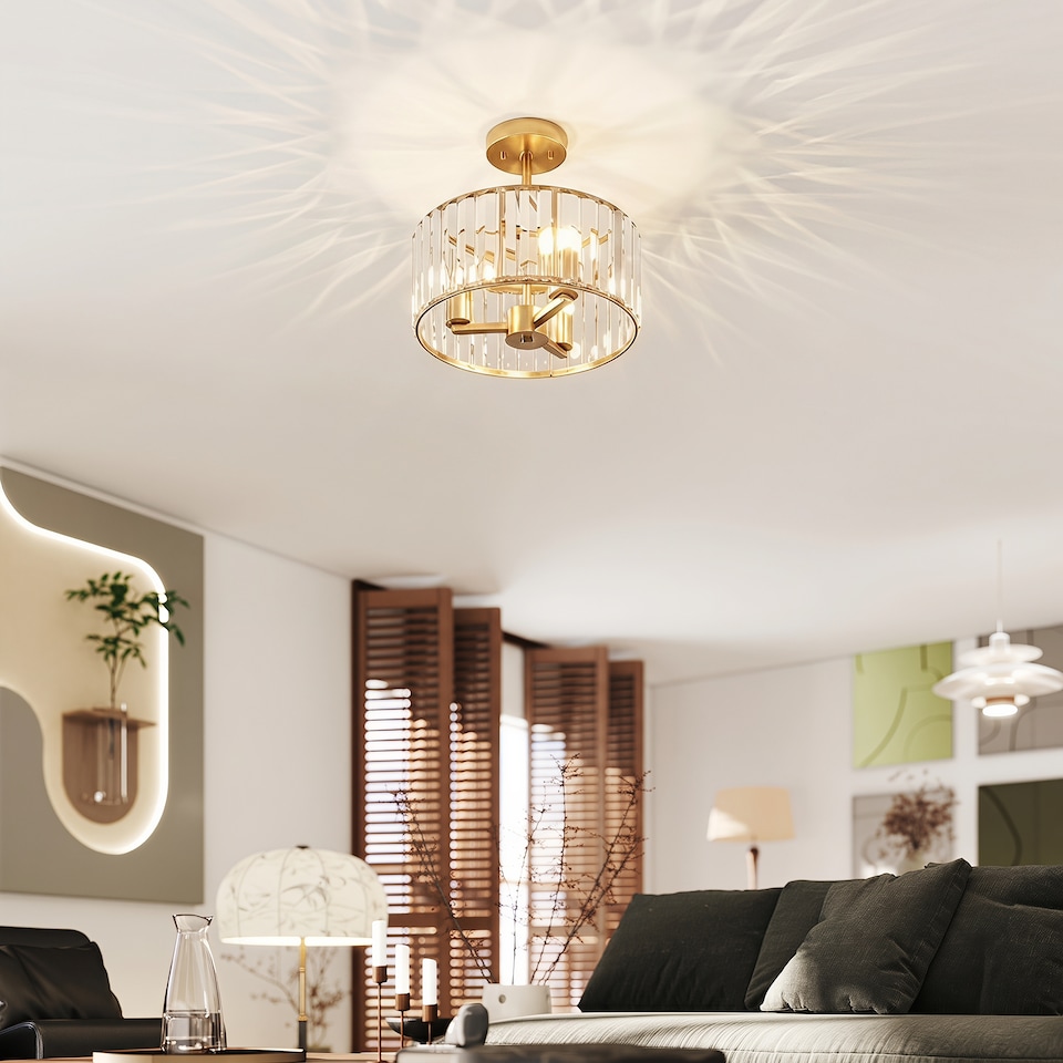 image 1 of HOMCOM Semi Flush Mount Modern Crystal Chandelier Ceiling Light