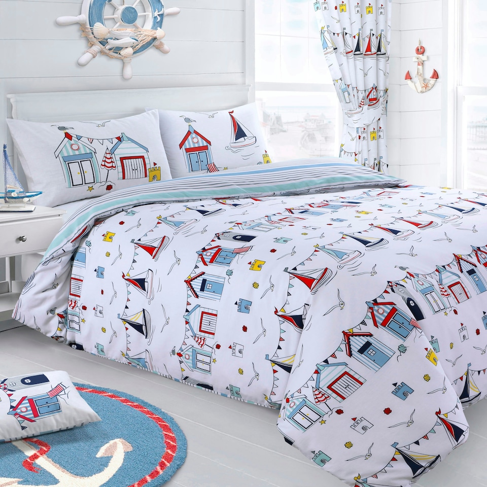 image 1 of Velosso Nautical Printed Cotton Blend Duvet Cover and Pillowcase Set Blue | Single