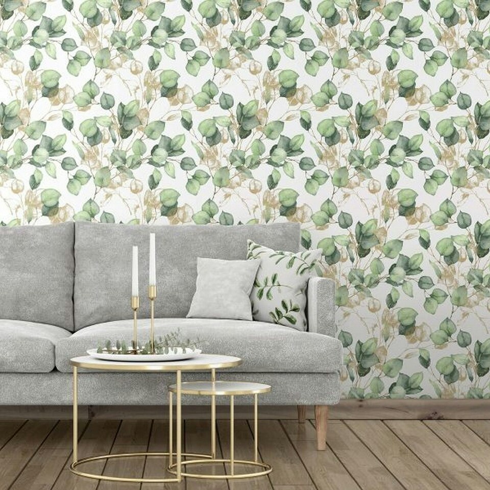image 1 of Muriva Eucalyptus Wallpaper - Green/Gold - One Size