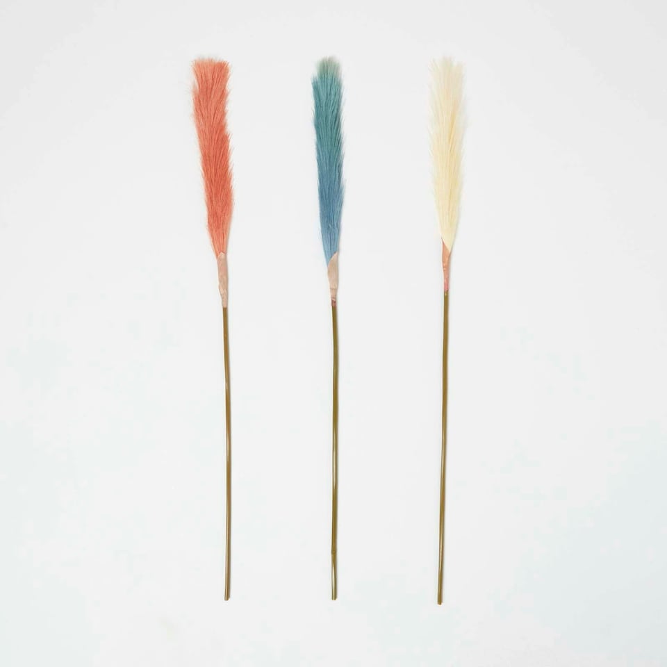 image 1 of Homescapes Artificial Pampas Grass Set of 3 Multi-Coloured, 78 cm