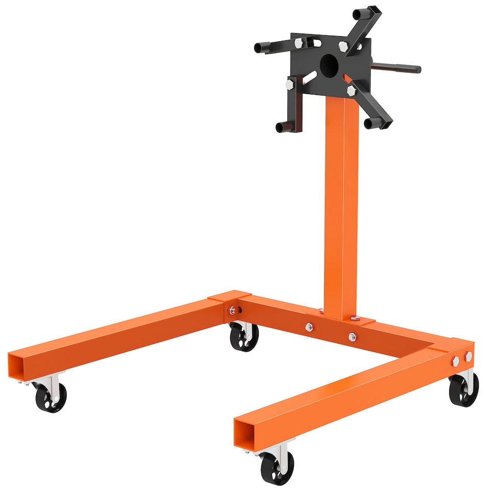 image 1 of HOMCOM Engine Stand, 570 kg Rotating Engine Stand with 360 Degree Adjustable Head, 4 Mounting Arms, Heavy Duty Steel Support, Universal Wheels for Garage Workshop Auto Repair, Orange