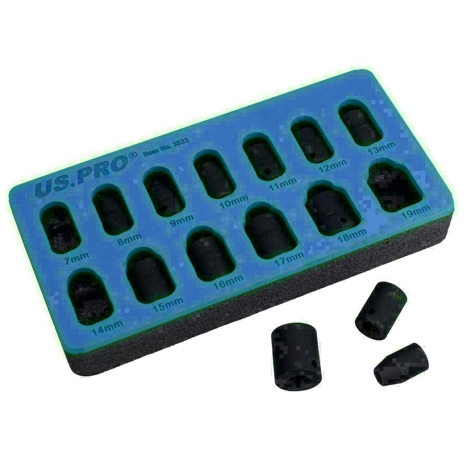 image 1 of 3/8in Drive Shallow Stubby Metric Sockets 6 Sided Single Hex 7mm - 19mm 13pc