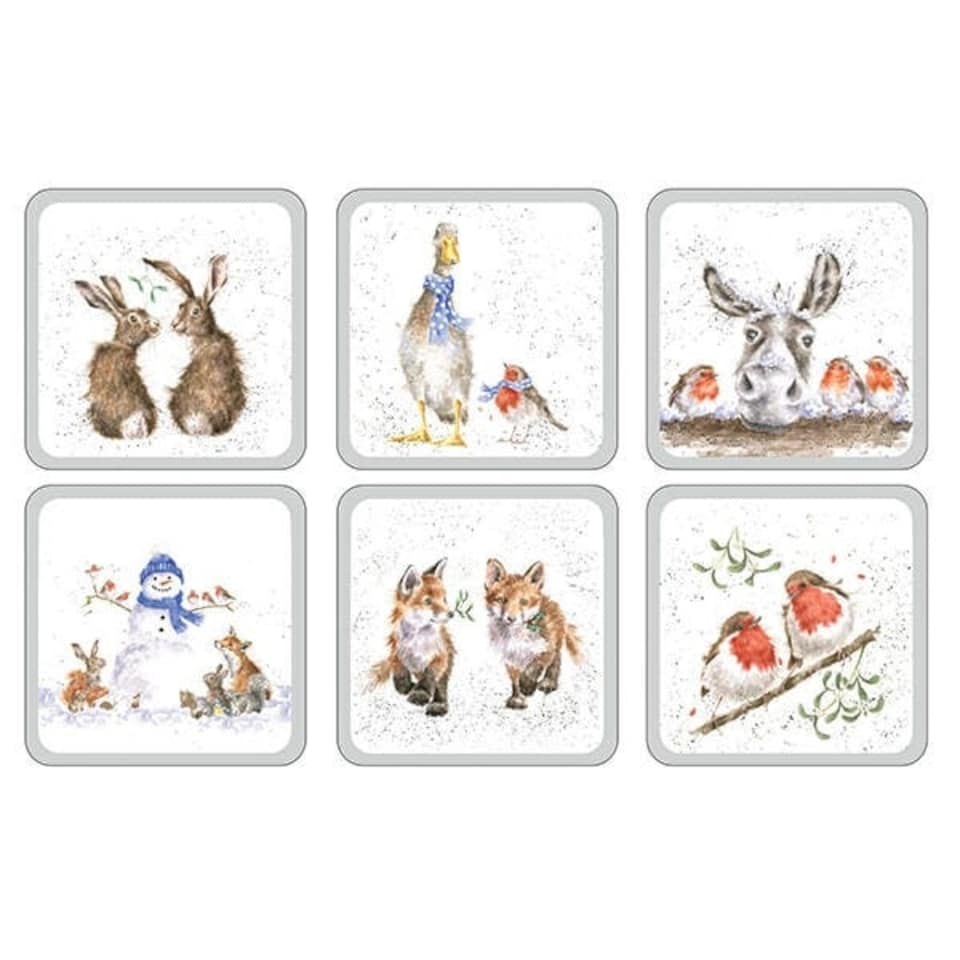 Wrendale Designs Set Of 6 Festive Animal Christmas Coasters