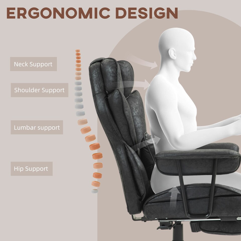 image 1 of HOMCOM Office Chair, Ergonomic Desk Chair with Foot Rest, Black Black