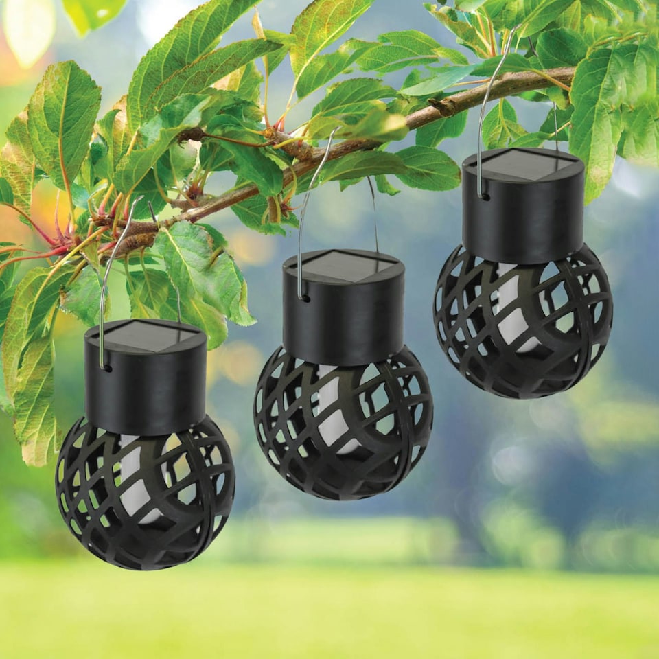 image 1 of Gardenwize Pack of 6 Solar Powered Hanging Dancing Flame Lantern Light Black